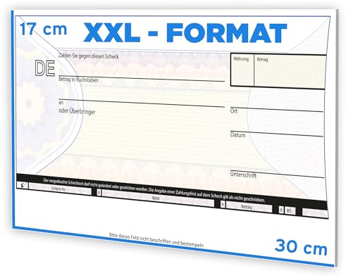 Litfax Spendenscheck XXL - Europa Bankenscheck, 30x17 cm (1er Pack) - Stärke 3mm - Flexibel beschreibbar - Witterungsbeständig - PR Scheck - Riesenscheck - für Veranstaltungen - Scheck Groß