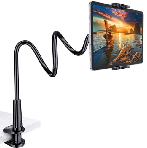 Gooseneck Tablet Holder Stand for Bed: Tryone Adjustable Flexible Arm Tablets Mount Clamp on Table Compatible with iPad Air Mini | Galaxy Tabs | Kindle Fire | Switch or Other 4.7-10.5 Devices