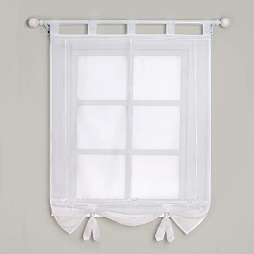 SIMPVALE Raffrollo mit Schlaufen Gardinen Voile römischen Liter Fall Schatten Transparent Vorhang für Balkon und Küche, Weiß, 140cm (Breite) x155cm (Höhe)