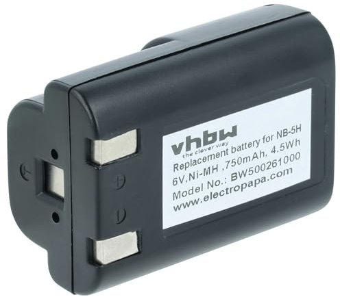 vhbw Battery compatible with Canon PowerShot A520, 600N, A50, A5 (zoom), 600, S10, D350, S20 Camera DSLR (750 mAh, 6 V, NiMH)