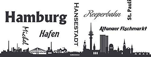 GRAZDesign Wandtattooo Skyline Hamburg Aufkleber Wohnzimmer Büro Wandaufkleber Wandsticker, Jugendzimmer, Wanddeko Wohnbereich Größe XXL, 79x30cm, 073 dunkelgrau