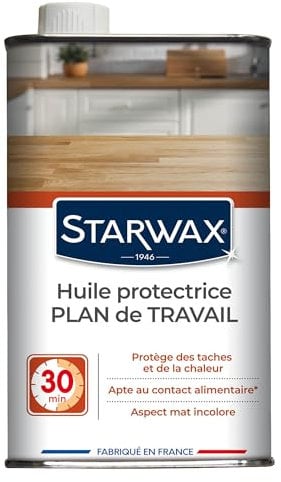 STARWAX - Olio protettivo piano di lavoro - nutre in profondità, protegge da macchie e calore, adatto al contatto alimentare, opaco incolore, asciutto al tatto in 30 minuti, prodotto in Francia - 500