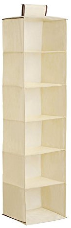 Eshop Online 6 Shelf Hanging Canvas Wardrobe Storage Unit Clothes Sweater Shoe Organiser & Spacesaver - Cream