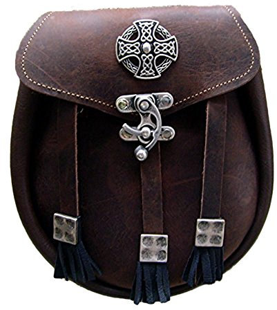 Kilt Tasche Sporran Kreuz der Kelten Leder-Farbe dunkel braun