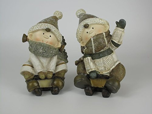 Small-Preis Winterkinder Schlittenfahrer 2er Set EIN Mädchen und EIN Junge 73510 Schlitten Rodeln