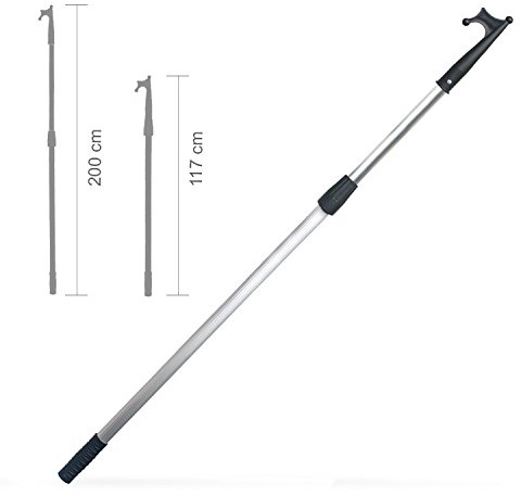 Robuster Teleskop-Bootshaken, stufenlos fixierbar zwischen 117 und 200 cm, aus Aluminium