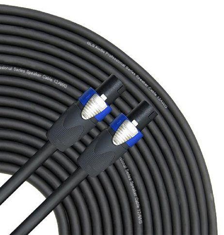 GLS Audio 50 feet Speaker Cable 12AWG Patch Cords - 50 ft Speakon to Speakon Professional Cables Black Neutrik NL4FX (NL4FC) 12 Gauge Wire - Pro 50' Speak-on Cord 12G - Single