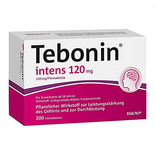 Tebonin intens 120 mg | 200 Stück | bei akutem & chronischem Tinnitus* | pflanzliches Arzneimittel mit Ginkgo Biloba Extrakt | unterstützt bei Ohrengeräuschen* & Schwindel | mit Ginkgo Spezialextrakt