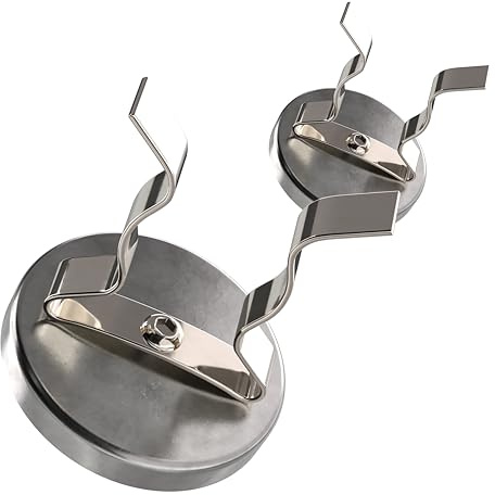 Master Magnetics RB50NPCX2 Magnetic Hook, Round Base Magnet Fastener with Steel Clip Chrome Plate, 2.04 Diameter, 2.210 Total Height, 35 Pounds, Silver (Pack of 2)