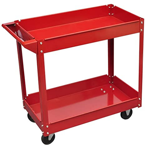 vidaXL Workshop Tool Trolley 100kg Capacity - Steel Transport Cart with Swivel Wheels, 2 Shelves, 84x41x78 cm