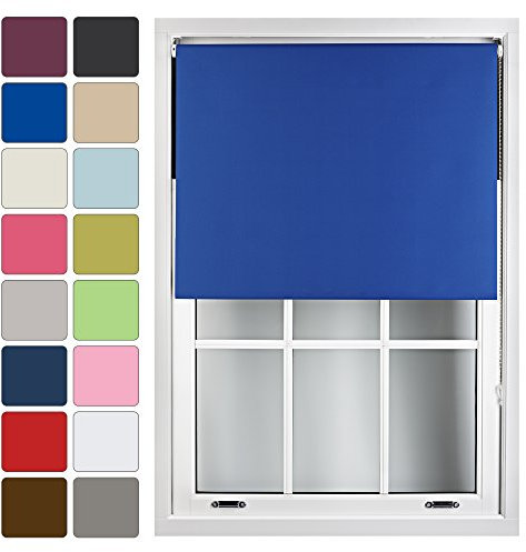 FURNISHED Roller Blinds Window Blackout Blind - 100% Black Out Thermal Fabric Easy Fit Fittings - Custom Made to Measure Blackout Blind Bedroom Bathroom Kitchen, Blue, Up to 90W x 165H cm