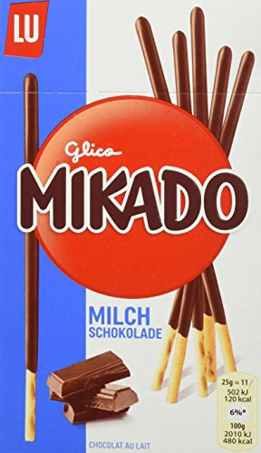 Mikado Milchschokolade Keksstäbchen, 75 g | Leckere Milchschokolade-Ummantelung auf knusprigen Keksstäbchen, einzeln verpackt für Frische und Snackkomfort