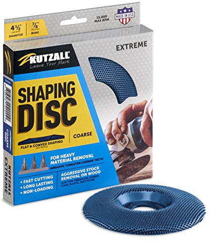 Kutzall Extreme Shaping Disc - Coarse, 4-1⁄2 (114.3mm) Diameter X 7⁄8 (22.2mm) Bore - Woodworking Angle Grinder Attachment for DeWalt, Bosch, Milwaukee, Makita. Abrasive Tungsten Carbide, SD412X90