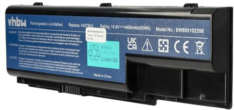 vhbw Batterie Compatible avec Acer Aspire 7736Z, 7736ZG, 7738, 7738G, 7740, 7740G, 8530, 8530G, 8730G, 8935 Ordinateur Portable (4400mAh, 14,8V)