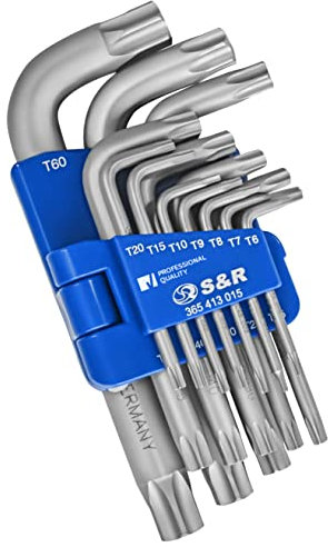S&R LLAVES TORX Juego de 15 llaves allen Torx cortas hexagonales EXTRA RESISTENTES TX6-TX60. Llaves Torx sin Agujeros y sin Colores