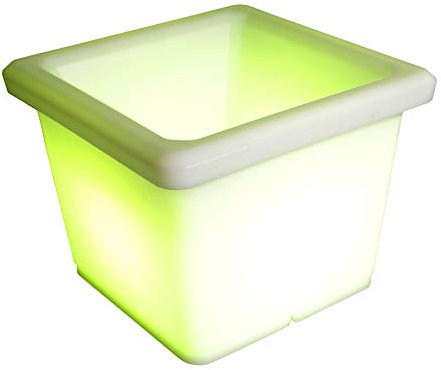 LED Blumentopf Blumenkübel Leuchtend eckig 35x35x27 cm kabellos mit Akku bunt RGB Farbwechsel und Fernbedienung aufladbar, Deko Garten