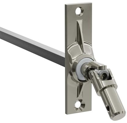 DIWARO.® | Rolladen Gelenklager G068, 45 Grad Umlenkung, Grundplatte 22 x 85 mm mit 2 Befestigungslöcher, Kurbelzapfen Anschluss 11,9 mm, Antrieb zum Rolladengetriebe 8 mm Vierkant.