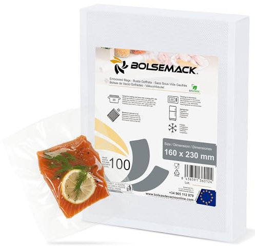 BOLSEMACK Vakuumierbeutel 16x23cm - Vakuumbeutel 100 Stück für alle Vakuumierer & Lebensmittel Vakuumiergerät - Vacuum bags sehr stark & reißfest - Vakuumbeutel lebensmittel BPA-frei