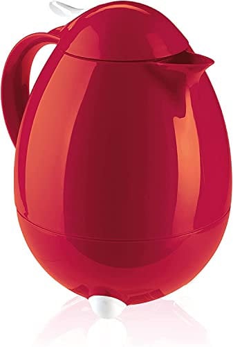 Leifheit Columbus 1, 0 L Isolierkanne, 100% dicht, Thermoskanne mit bewährter Aromataste, praktisches Öffnen und Schließen mit einer Hand, Kaffeekanne, Teekanne, dunkelrot, hochglanz