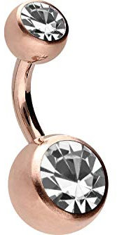 PIERCINGLINE Bauchnabelpiercing aus Chirurgenstahl mit 2 Kristallen - Bananabell Piercing in Roségoldfarben/Kristallfarbe: Kristallklar - Größe: 10mm