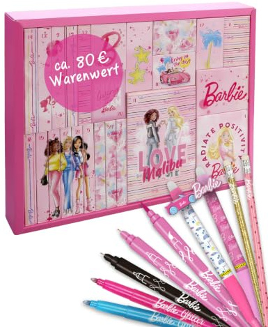 ONLINE x Barbie Adventskalender 2026 I Kreativ Kalender mit > 25 Produkten | Jeden Tag eine neue kleine Überraschung zum Schreiben, Malen oder Gestalten entdecken
