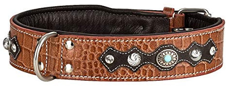 MICHUR Lakota Hundehalsband Leder, Lederhalsband Hund, Halsband, BRAUN, Leder, Blaue Steine MIT RUNDNIETEN, in verschiedenen Größen erhältlich