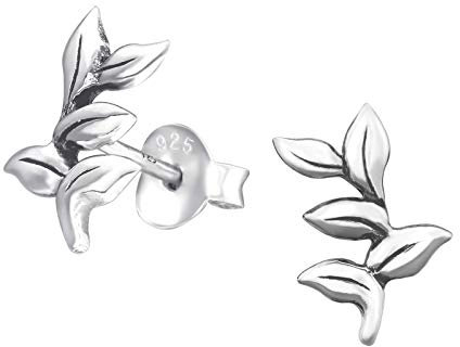 Laimons Damen-Ohrstecker Blatt Zweig design glanz Sterling Silber 925
