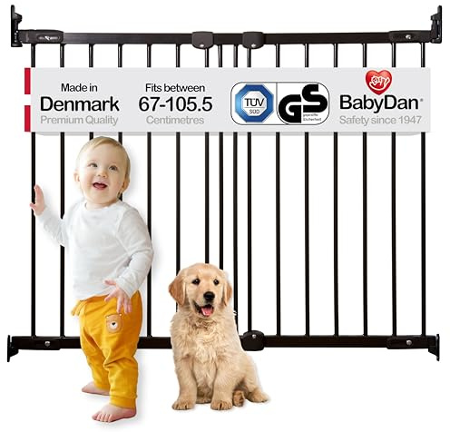BabyDan FlexiFit, 67-105,5 cm, Verlängerbares und Flexibles Treppenschutzgitter/Babygitter/Sicherheitsgitter, Metall, Schwarz, Hergestellt in Dänemark - (Haustiergitter/Hundegitter)
