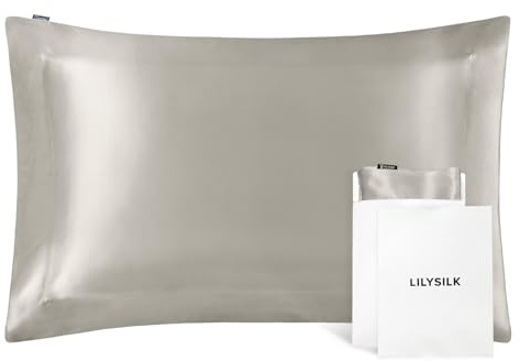 LILYSILK Oxford Kissenbezug, Seide, 19 Momme Charmeuse Pure Maulbeer Seide Stoff doppelseitigem 50 x 75 cm, Silbergrau, Standard-50x75+5cm