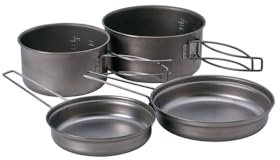 Snow Peak Multi-Kompakt-Kochset, Japanisches Titan, Ultraleicht und kompakt für Camping und Rucksackreisen, hergestellt in Japan, lebenslange Produktgarantie, Silber, 15 x 7,5 cm, 12,5 x 7 cm, 15 x 3