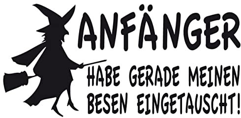 cartattoo4you® AK-00592 HEXE-ANFÄNGER HABE GERADE MEINEN BESEN EINGETAUSCHT | Autoaufkleber Aufkleber Hexe Hexen, FARBE schwarz, in 24 Farben erhältlich, 20 x 9,5 cm Waschstrassenfest
