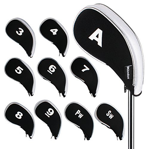 Andux Neoprene Golf Iron Club Head Covers with Zipper 10pcs/set Black/white