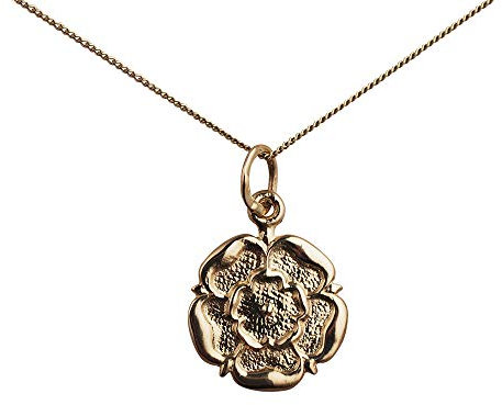 9ct Gold 14mm Tudor Rose of England Pendant with a 0.6mm wide curb Chain 20 inches