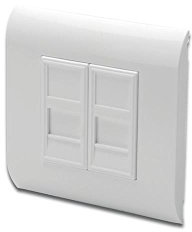 DIGITUS Anschlussdose Für Keystone-Modul - 2 Port - Auslass Gerade - Französisches Layout - Rahmen + Blende - Weiß