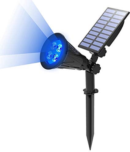 T-SUN Foco Solar, Impermeable Luces Solares Exterior, 2 Modos de Iluminación Opcionales, ángulo de 180° Ajustable, Luz de Jardín para Entrada, Entrada, Camino.(Azul)