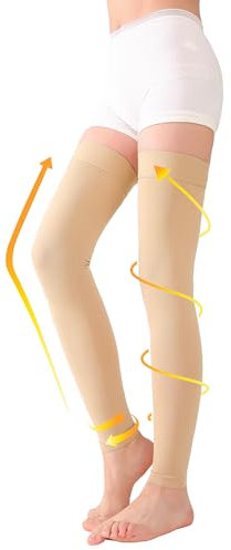 TOFLY Oberschenkel Kompressionsstrümpfe, TOFLY Footless Kompressionsschläuche, Medizinische Klasse Kompression Socken 20-30 mmHg (Klasse KKL II CCL 2), Abgestufte Stützstrümpfe Silikonband, Beige M