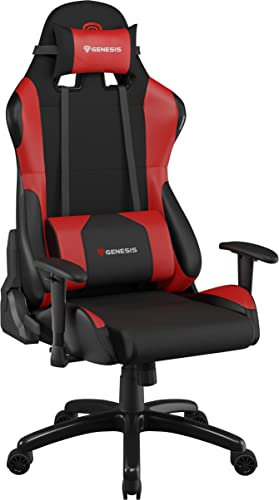 Genesis Nitro 550 Schwarz Rot Stuhl, Bürostuhl, Schreibtischstuhl, Ergonomisch mit Wippfunktion, Höhenverstellbar mit Lenden- und Nackenstütze