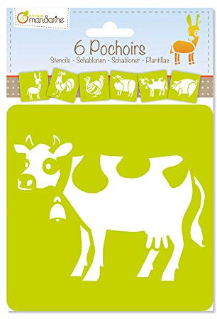 Avenue Mandarine 42440MD - Set mit 6 Schablonen, 15 x 15 cm, geeignet für Kinder ab 3 Jahren, für Filz- und Farbstifte, Farben oder Farbbomben, Tiere auf dem Bauernhof, 1 Set