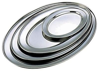 Genware Stainless Steel Oval Meat Flat 550mm | Carvery Plate, Meat Platter, Roasted Meat Dish, Stainless Steel Plate