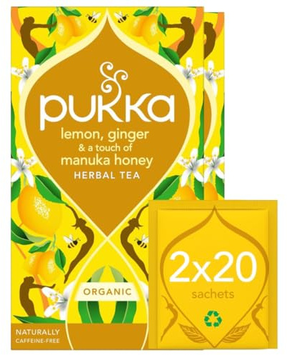 (2 Pack) - Pukka Herbs - Lemon Ginger Manuka Honey Tea | 20 sachet | 2 PACK BUNDLE