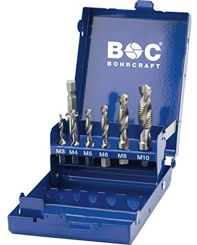 Bohrcraft 41711410007 Maschinen-Kombi-Gewindebohrer-Set HSS M3-M10 1/4 6-Kant Schaft, silber