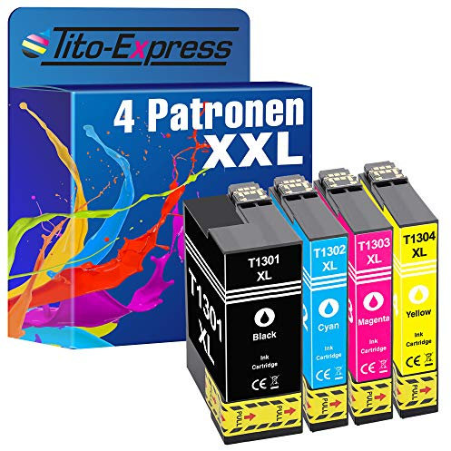 Tito-Express PlatinumSerie 4X Druckerpatronen XXL als Ersatz für Epson TE1301-TE1304 | Geeignet für Stylus Office B 42 WD BX 525 WD BX 535 WD BX 625 FWD Workforce 525 630 WF-3010 DW WF-3500 Series