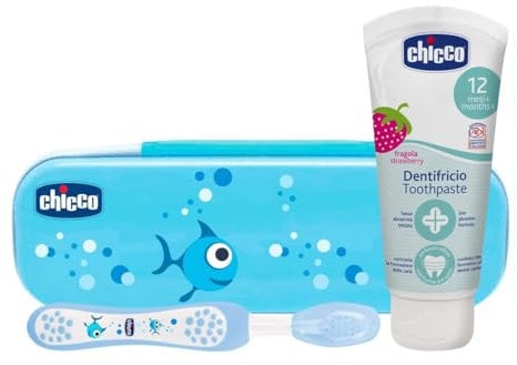 Chicco Set Azul Cepillo Y Pasta Con Flúor 6M+, Azul, 3 Unidad (Paquete de 1)