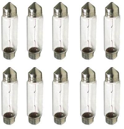 CARALL 10 Pezzi Lampadine Alogene Siluro T11 C10W 41mm 12V 10W, Ricambi Lampade 12V Per Auto e Moto