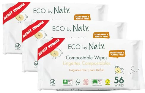 Eco by Naty Unscented Baby Wipes - 100% Compostable and Plant-Based Wipes, Good for Babies and Newborn Sensitive Skin (168 Count), Packaging may vary