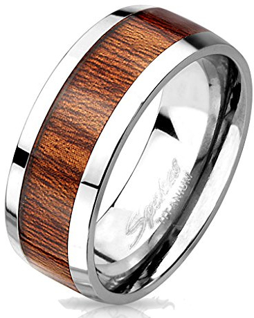 BlackAmazement Titan Ring Holzdruck Holz Wood Maserung Herren Damen Silber braun