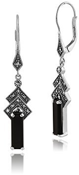 Gemondo 925er Sterlingsilber Markasit & Onyx Fallen/Lang Ohrringe