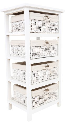 Premier Housewares Wooden Storage Unit with 4 Maize Baskets, White, 82 x 40 x 32 cm