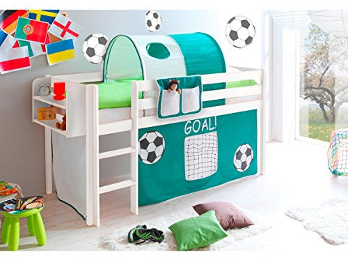 TiCAA Hochbett, Kinderbett Spielbett mit Treppe aus Kiefer Massivholz Bettgestell 90 x 200