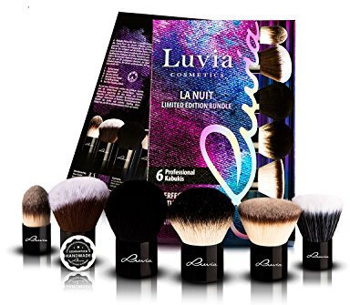 Luvia Cosmetics - La Nuit Kabuki - Make-Up Kosmetikpinsel Kabuki Set - Limited Edition in Edlem Schwarz - Liebevoll und Traditionell Handgefertigt - Veganes und Natürliches Haar